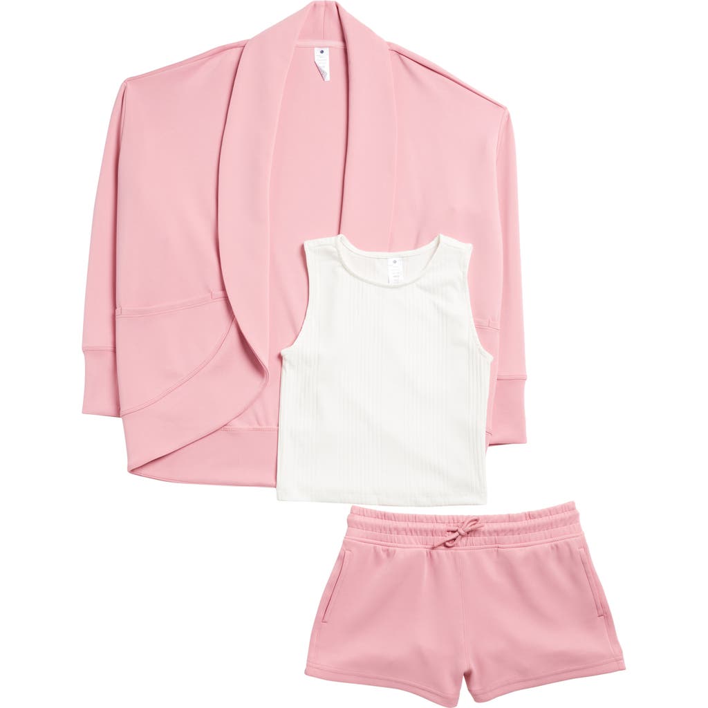 Shop Yogalicious Kids' Scuba Cardigan, Tank & Shorts In Cashmere Rose/white
