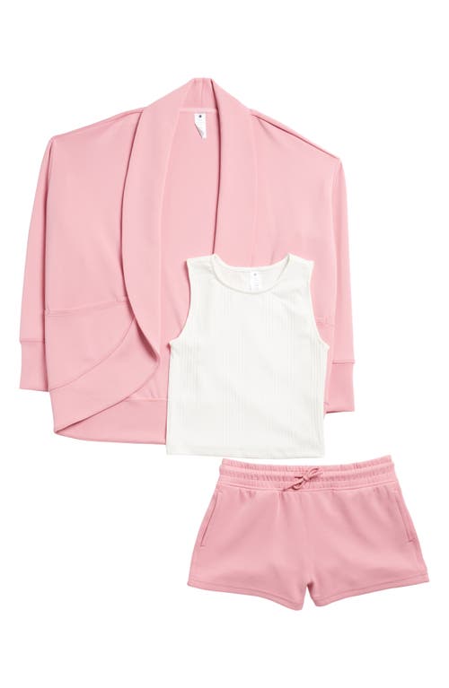 Shop Yogalicious Kids' Scuba Cardigan, Tank & Shorts In Cashmere Rose/white