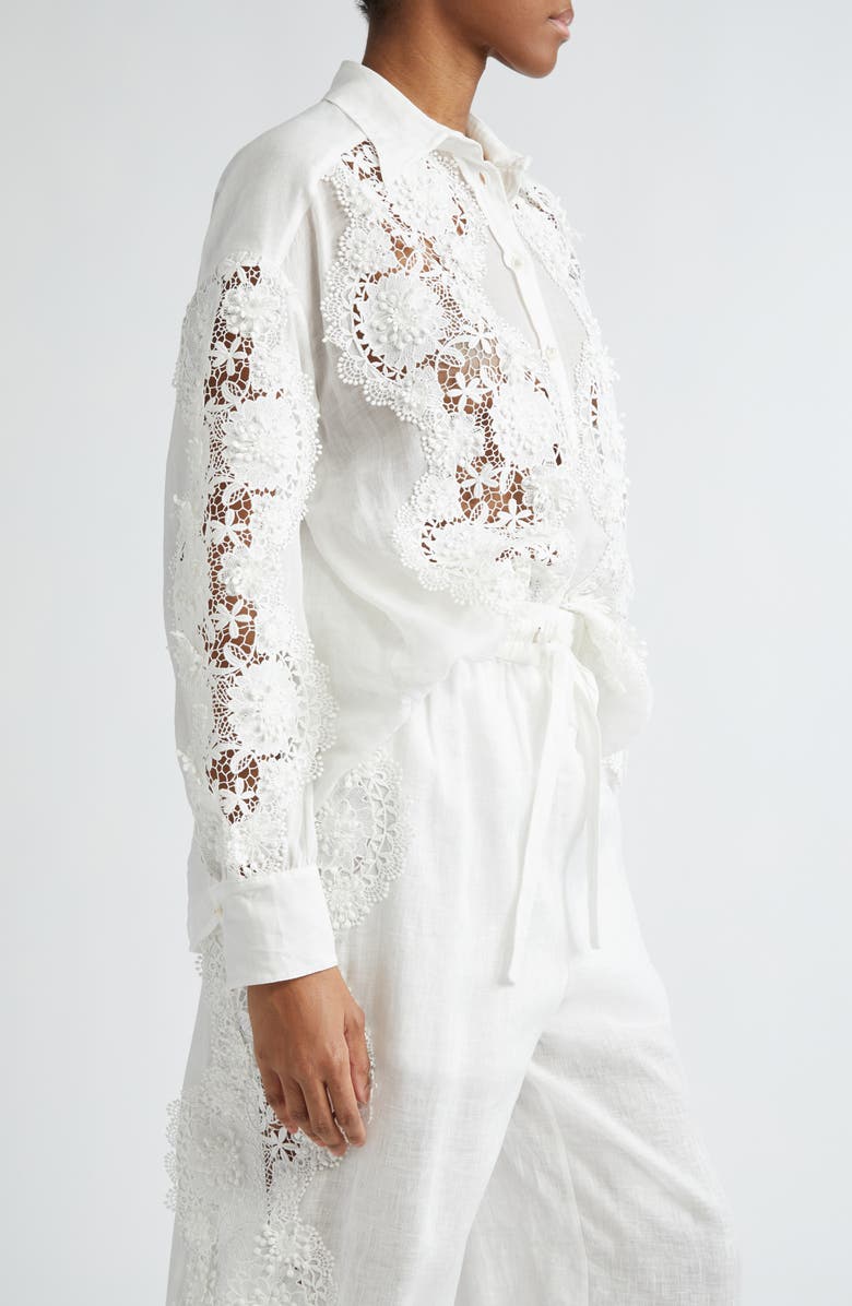 Zimmermann Halliday Floral Lace Semisheer Ramie Button-Up Shirt | Nordstrom