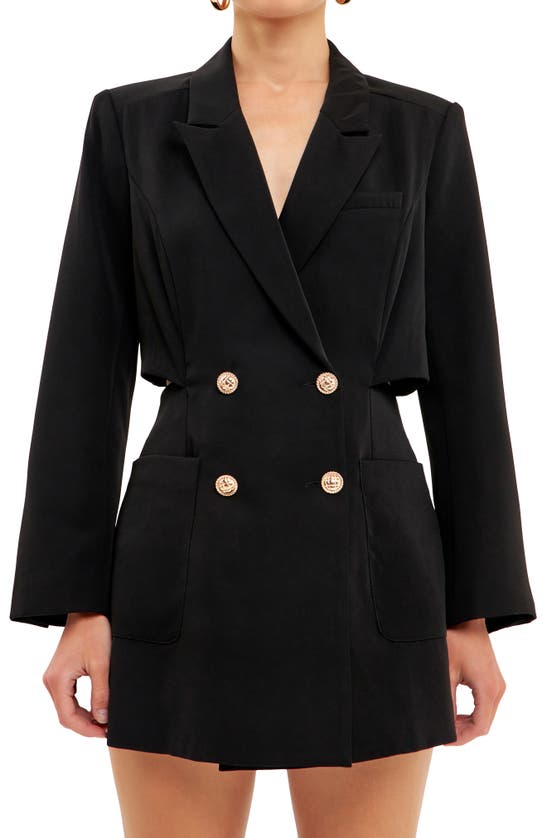 Shop Endless Rose Cutout Back Double Breasted Romper In Black