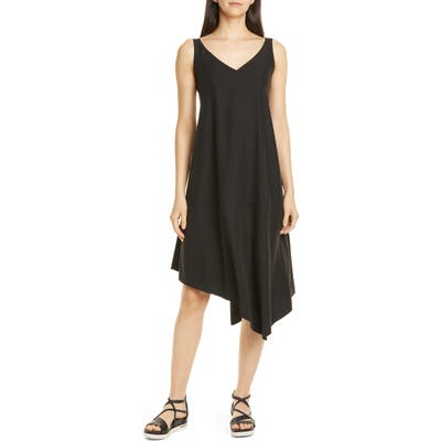 Petite Eileen Fisher Asymmetrical Shift Dress, Black