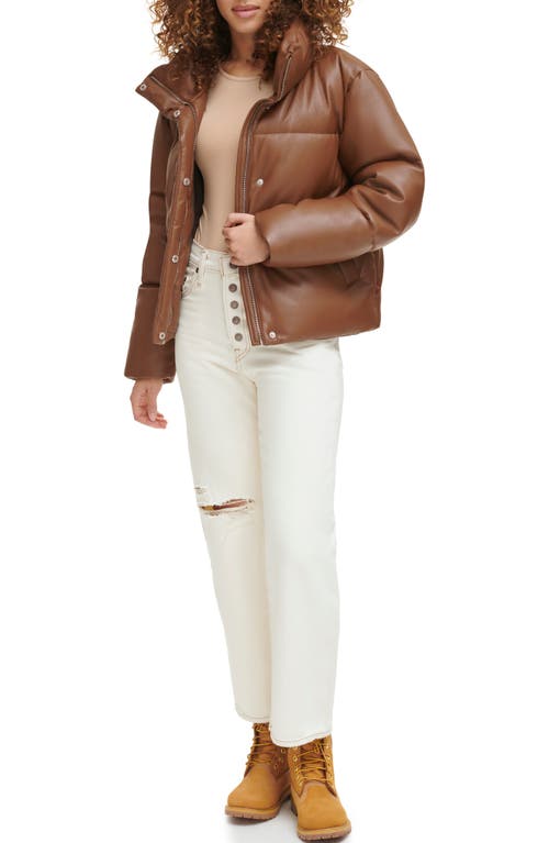 Shop Levi's Water Resistant Faux Leather Puffer Jacket In Caramel