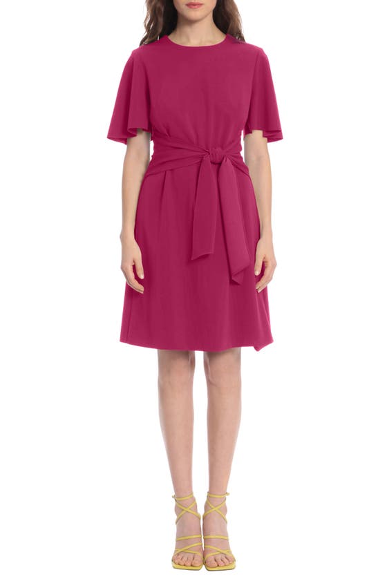 Donna Morgan Flutter Sleeve Waist Tie Dress In Cherries Jubilee