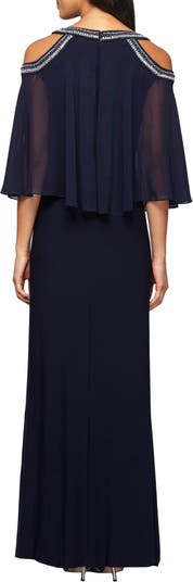 Alex Evenings Embellished Cold Shoulder Popover Formal Gown