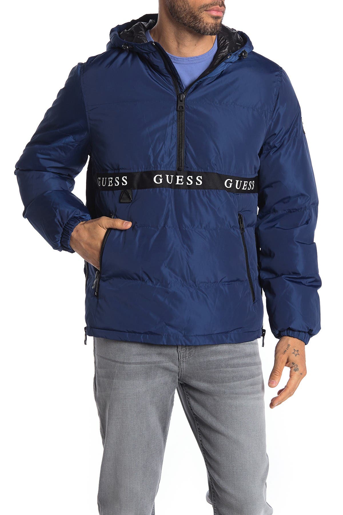 guess hooded logo windbreaker