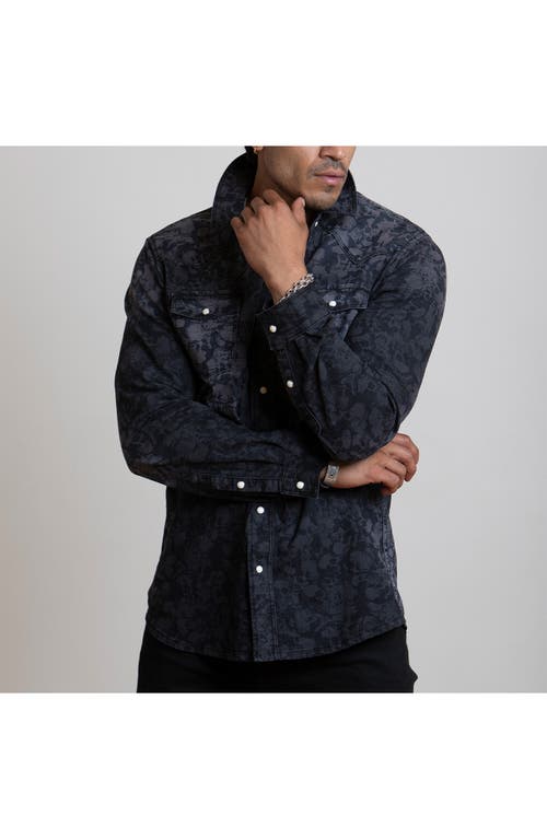 Shop Canyon Of Heroes Skull Stretch Western Denim Shirt In Black