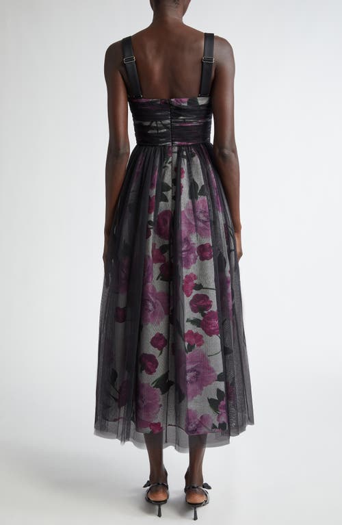 Shop Erdem Floral & Tulle Overlay Midi Cocktail Dress In Wisteria/white