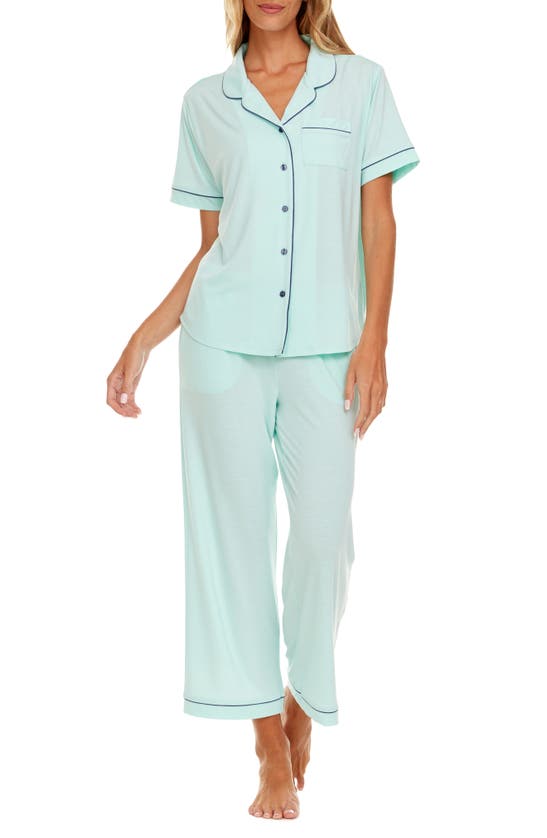 Flora By Flora Nikrooz 2pc Knit Notch Collar Capri Pajama Set In Mint