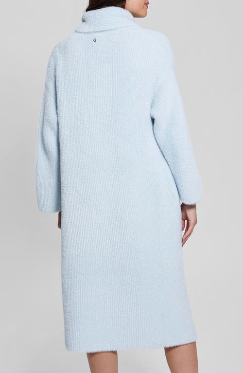 Shop Guess Vero Fuzzy Shawl Collar Longline Cardigan In Sky High