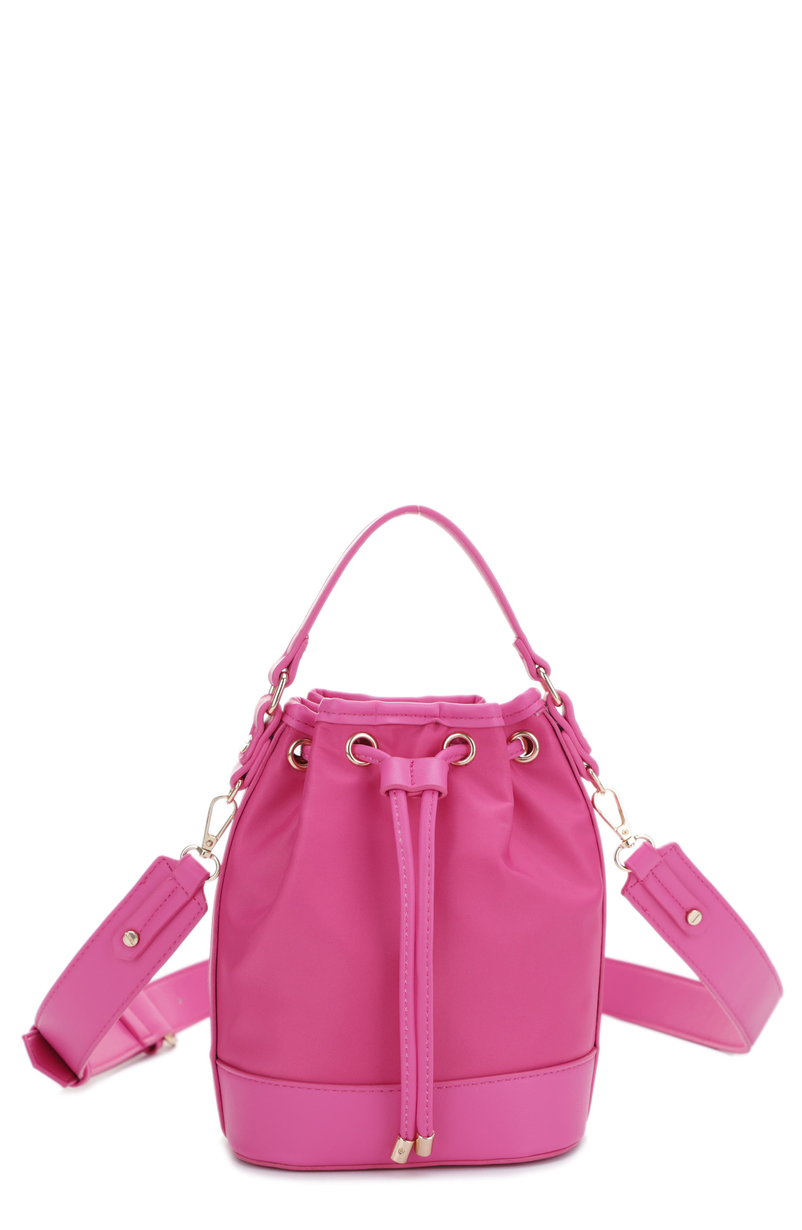 Mali + Lili Ella Nylon & Vegan Leather Bucket Bag in Fuchsia