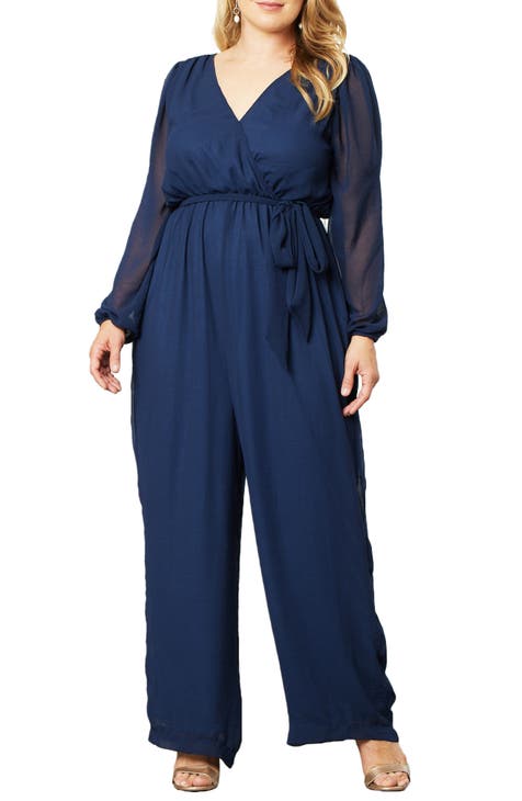 Plus Size Drape Sleeve Wide Leg Jumpsuit in Blue – Chi Chi London