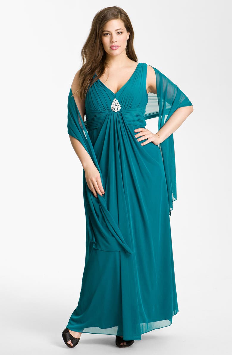 Alex Evenings Pleated Mesh Gown & Shawl (Plus) | Nordstrom