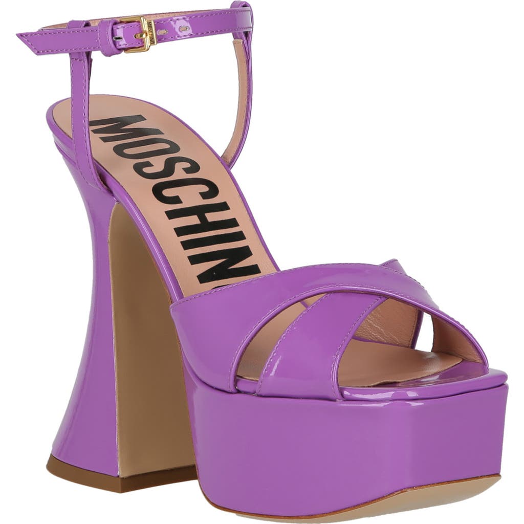 Moschino Patent Leather Platform Heeled Sandals In Hyacinth