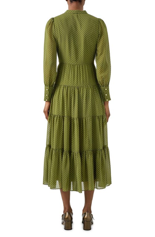 Shop Lk Bennett Polly Swiss Dot Long Sleeve Tiered Dress In Green Multi