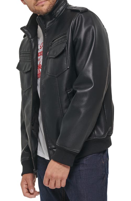 Shop Levi's Water Resistant Faux Leather Aviator Bomber Jacket In Black