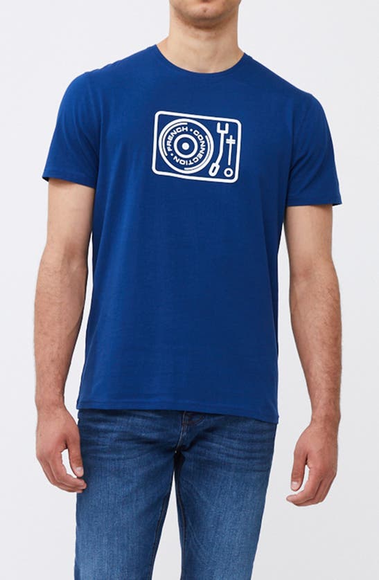 Shop French Connection Turntable Organic Cotton Graphic T-shirt In Navy