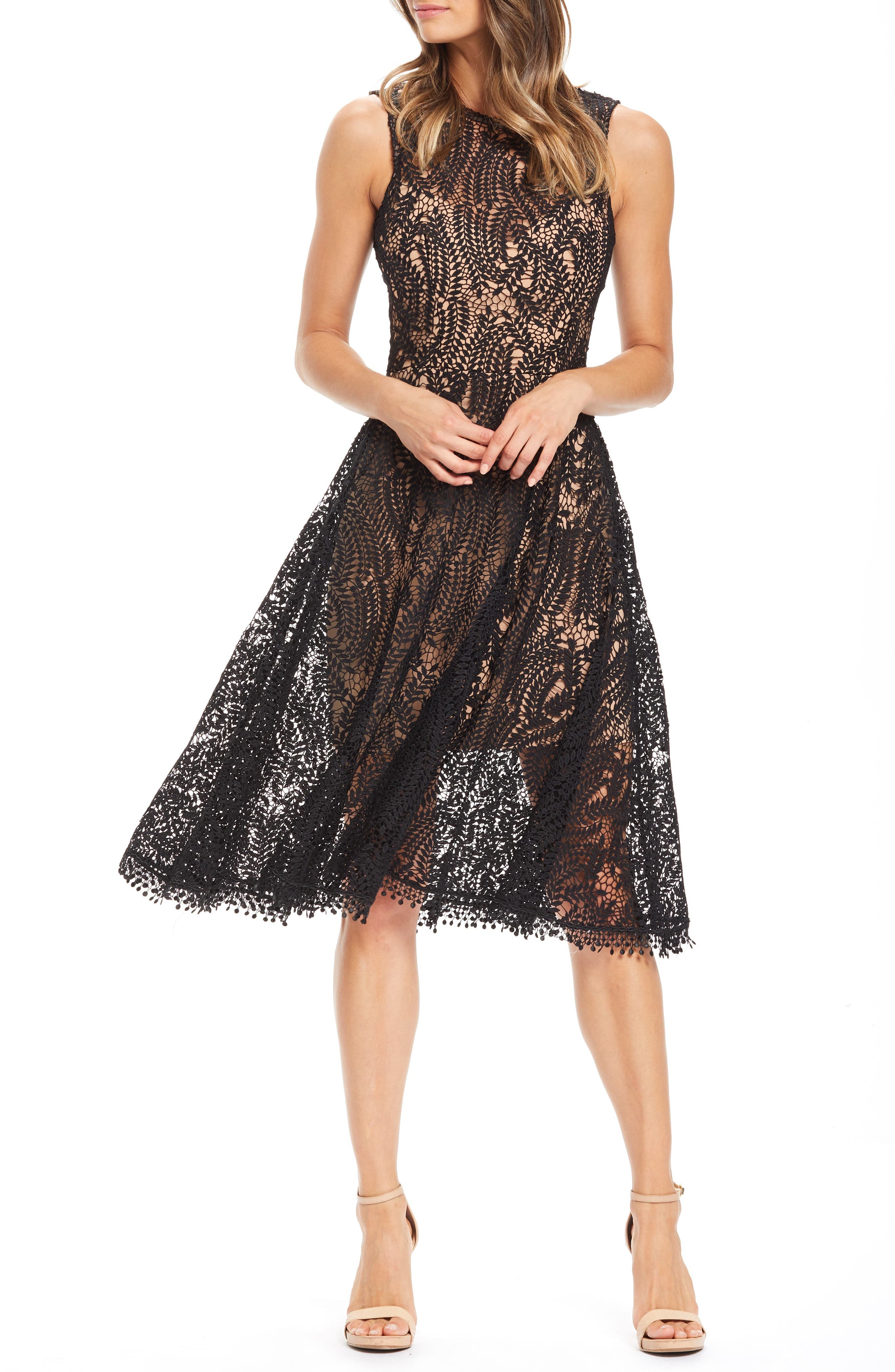 Dress The Population Shane High Neck Fit & Flare Dress, Black