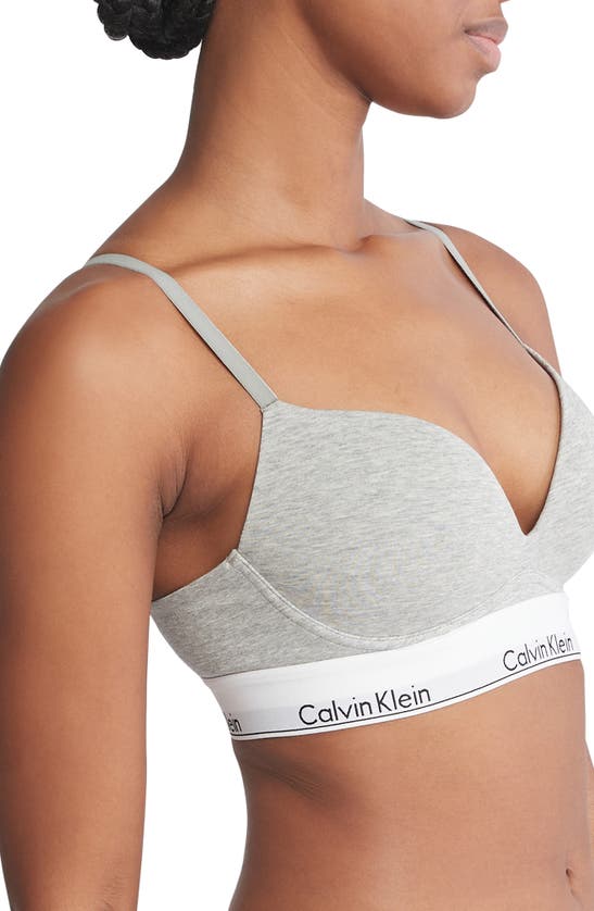 Shop Calvin Klein Cotton Blend Underwire Plunge Push-up Bra In B10 Grey Heather