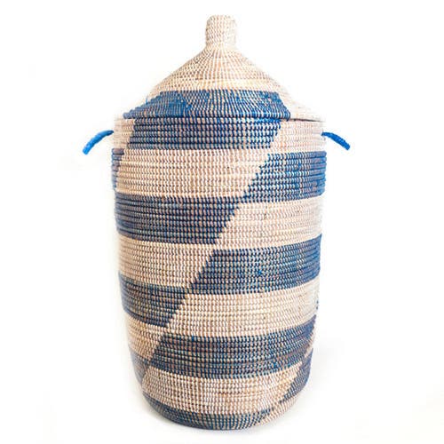 Mbare Dou Lid Storage Basket Stripe Blue In Blue