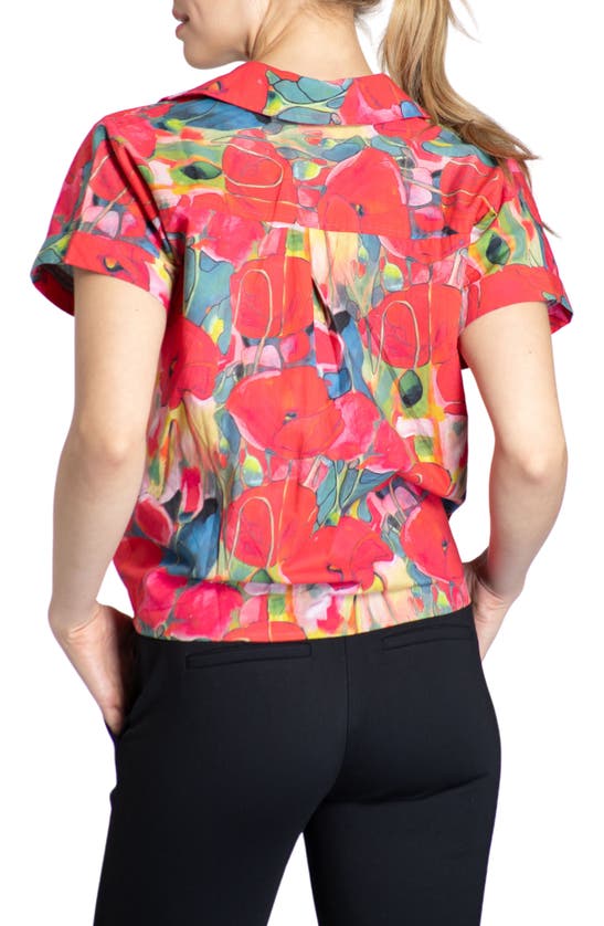 Shop Apny Floral Tie Front Cotton Camp Shirt In Red Multi
