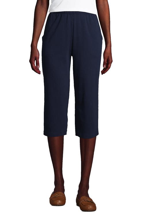 Shop Lands' End Tall Sport Knit Elastic Waist Pull On Capri Pants In Radiant Navy