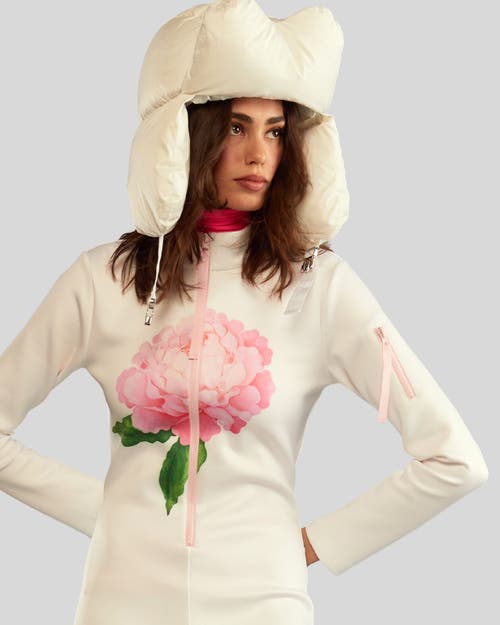 Cynthia Rowley Water Repellent Bonded Ski Suit In White Pink