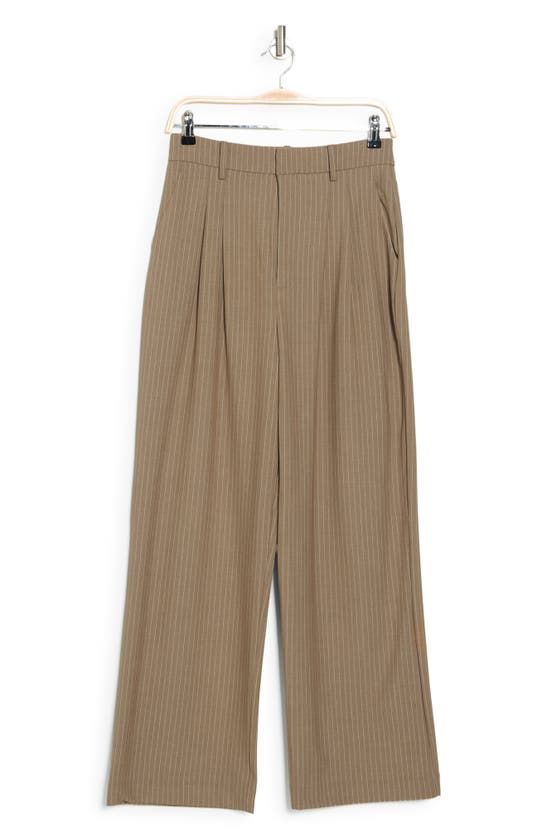 Wayf Stripe Pleated Pants In Beige Stripe