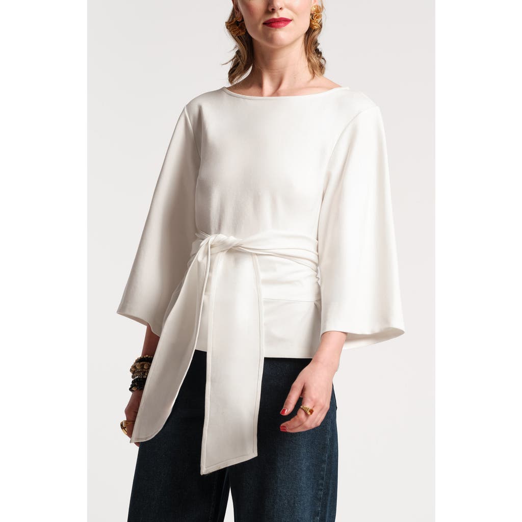 Frances Valentine Whitney Wrap Top Solid Viscose Blend Viscose Blend in Oyster