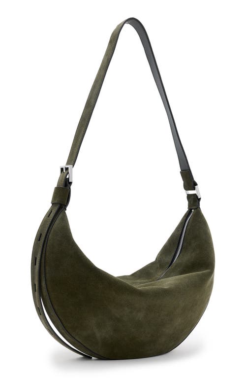 Allsaints Half Moon Leather Shoulder Bag In Olive Green