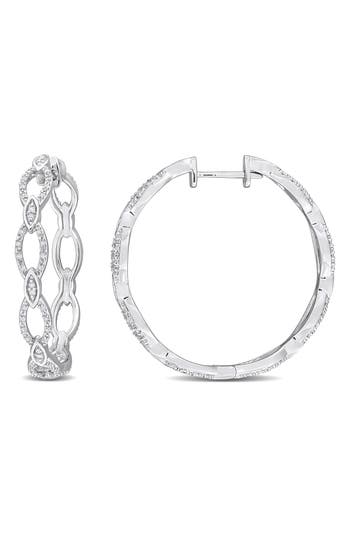 Delmar Diamond Oval Link Hoop Earrings In White