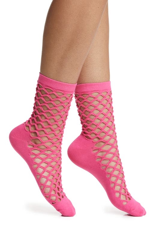 Hedge Fishnet Cotton Blend Crew Socks in Pink