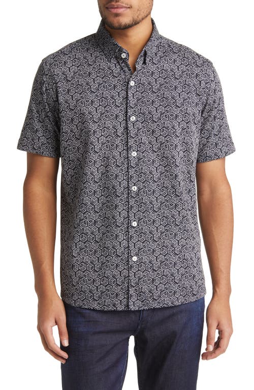DRY TOUCH Performance Dice Print Short Sleeve Button-Up Shirt in Black