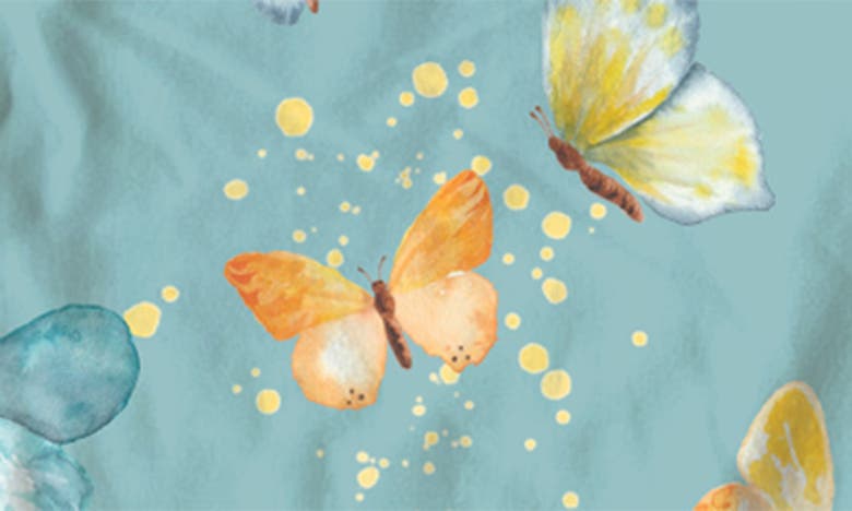 Shop Laree + Co Parvana Butterfly Print Ruffle Convertible Zip Footie In Blue