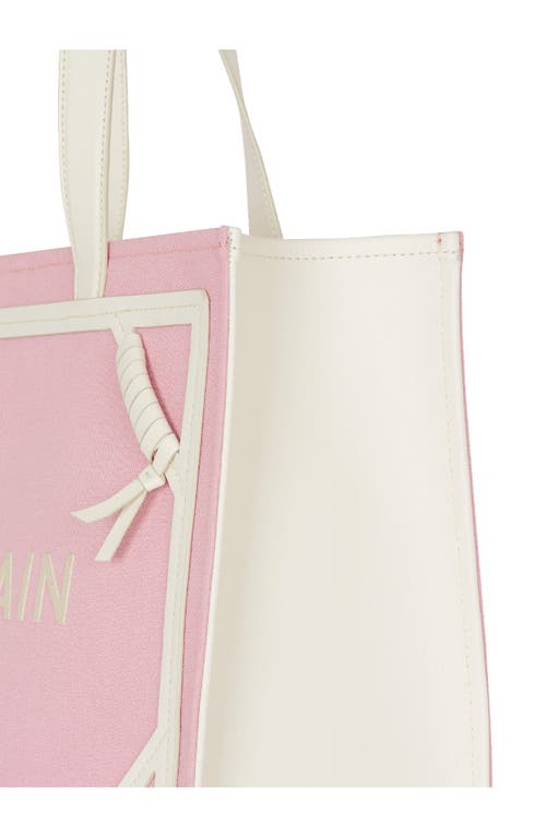 Balmain B Army Medium Logo Canvas Shopper Tote Bag In O32 Salmon/multi