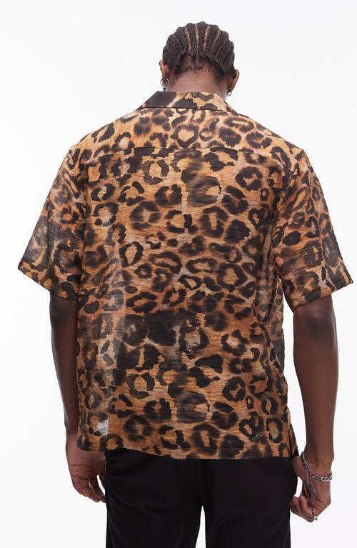 Shop Topman Animal Print Camp Shirt In Brown