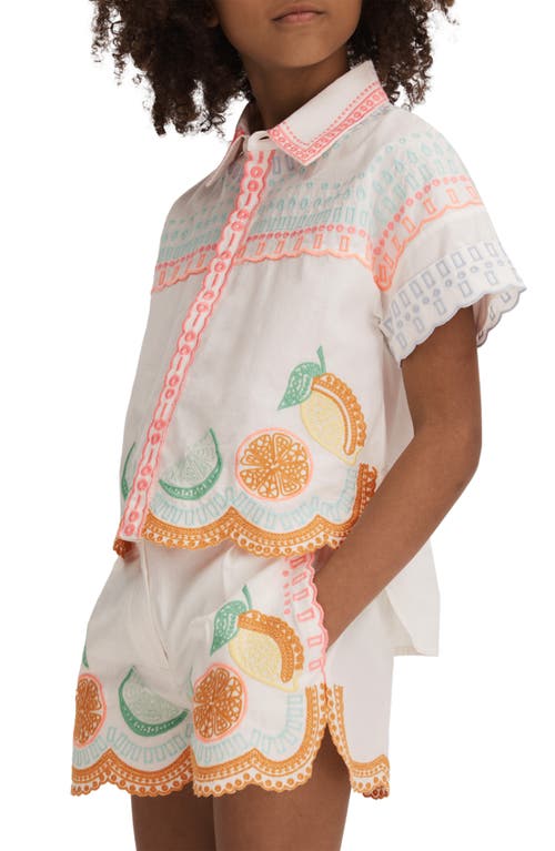 Shop Reiss Kids' Cesca Sr. Citrus Embroidered Cotton Button-up Shirt In Ivory Print