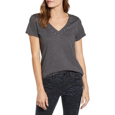 Vince Camuto Studded V-Neck Tee, Grey