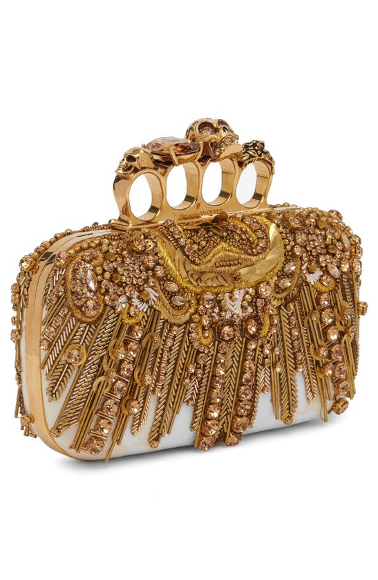 Shop Alexander Mcqueen Skull Embellished Silk Knuckle Box Clutch In Gold