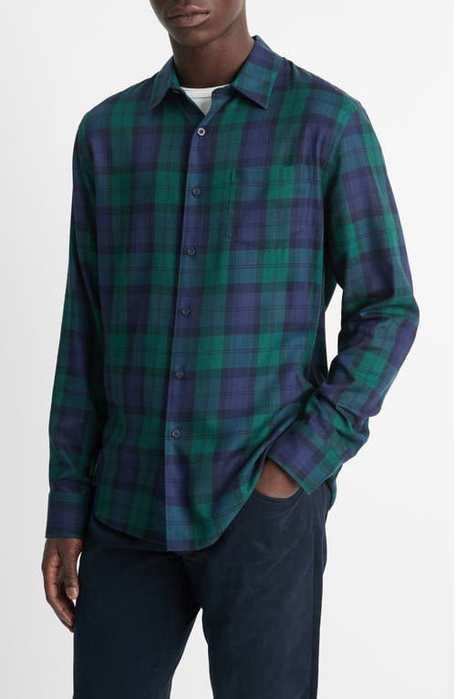 Shop Vince Castaic Plaid Button-up Shirt In Coastal/dark Emerald Bay