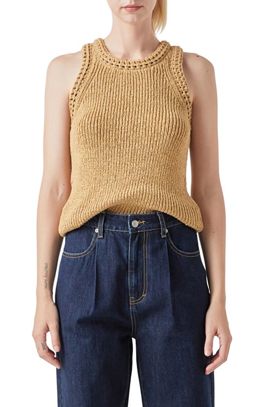 Grey Lab Ribbed Sleeveless Sweater In Tan