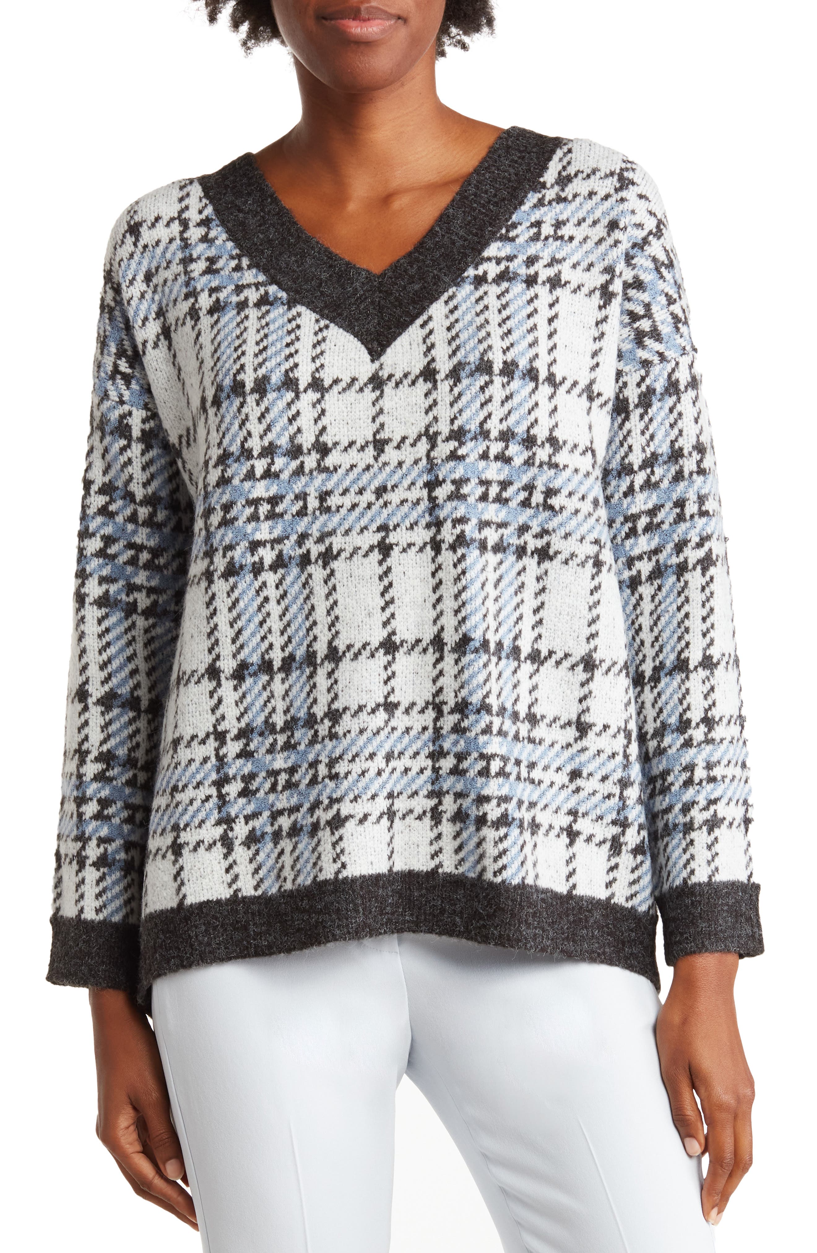 Joseph A V-Neck Sea Plaid Pullover Sweater in Seattle Plaid at Nordstrom Rack, Size X-Large