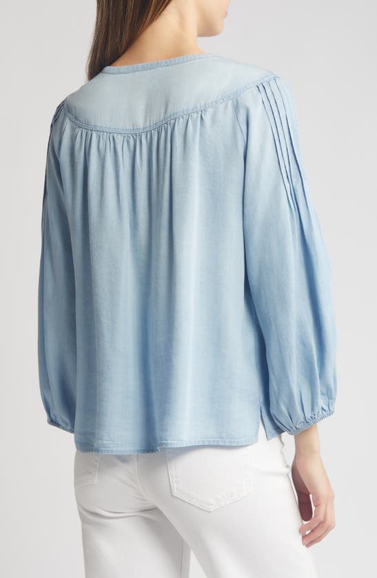 Shop Caslon Pintuck Sleeve Chambray Top In Ice Wash