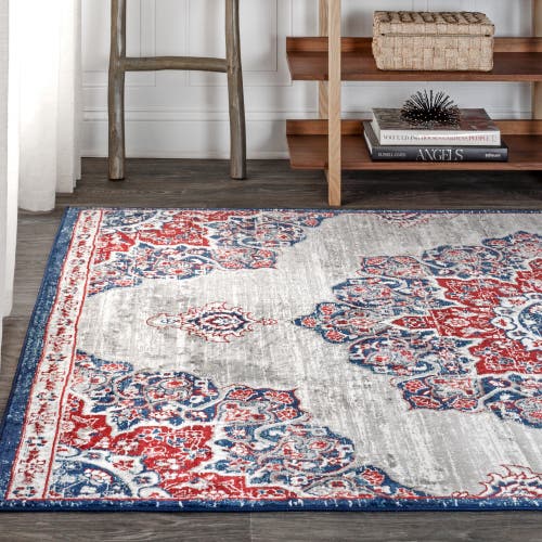 Jonathan Y Modern Persian Vintage Moroccan Medallion Area Rug In Navy/red