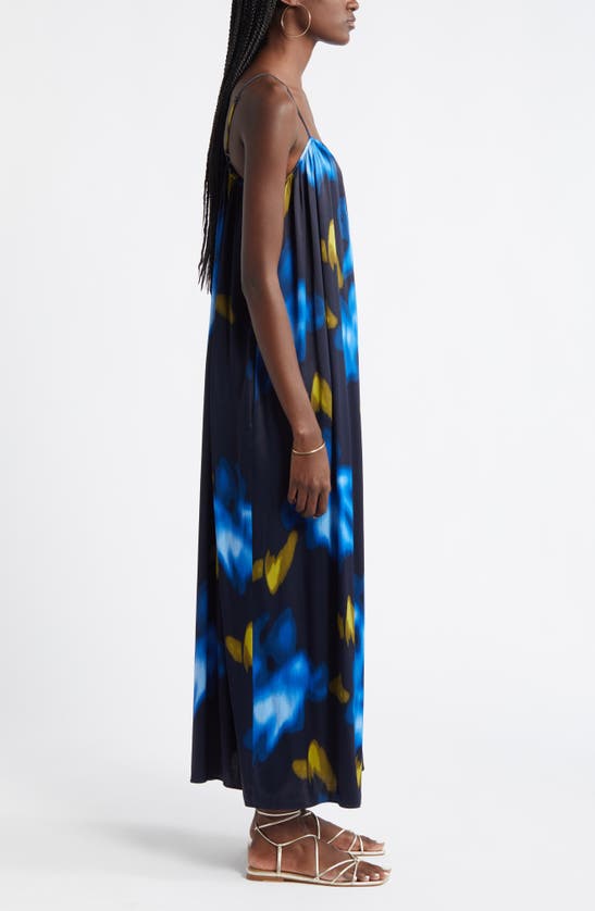 Shop Nordstrom Sleeveless Shift Maxi Dress In Navy Blazer- Blue Floral Fade