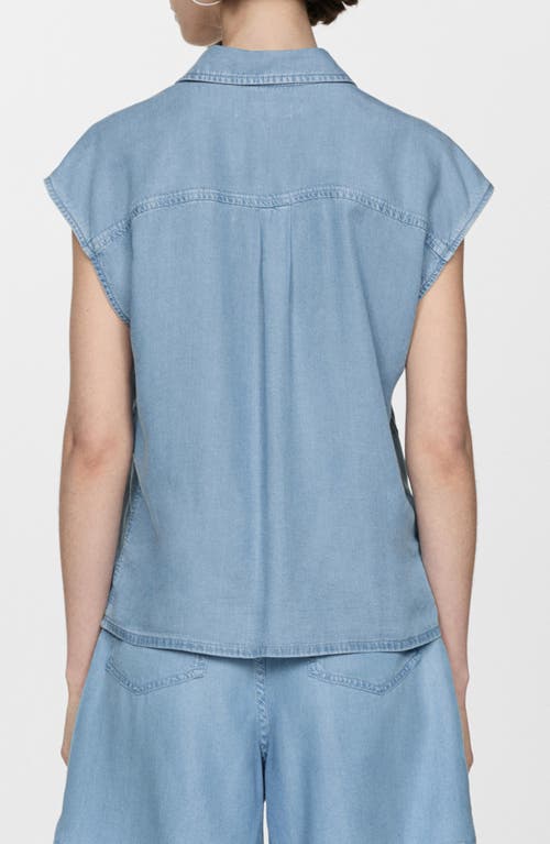 Mango Cap Sleeve Lyocell Button-up Shirt In Light Blue