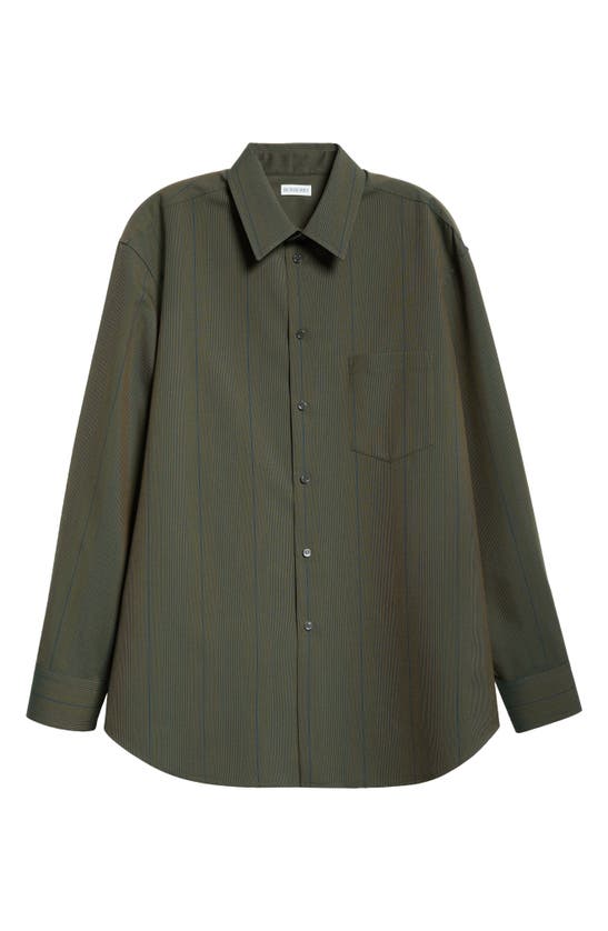 Shop Burberry Stripe Oversize Wool Button-up Shirt In Granite