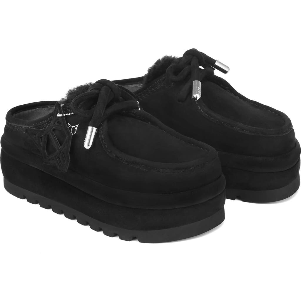 Naked Wolfe Blizzard Genuine Shearling Platform Clog in Black-Suede/shearling