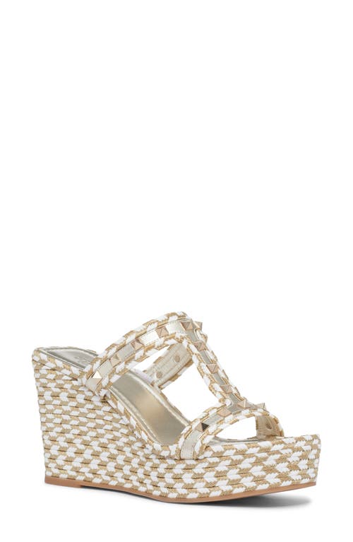 Valentino Garavani Rockstud Platform Espadrille Sandal In White/gold