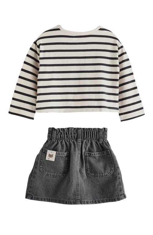 Shop Next Kids' Long Sleeve T-shirt, Denim Skirt & Socks Set In White/black