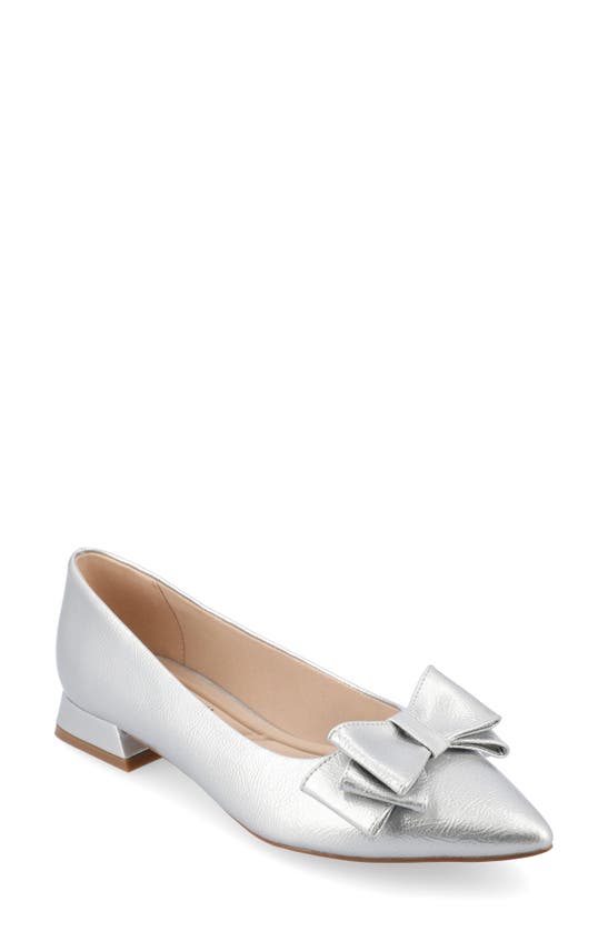 Journee Collection Ophelia Bow Pointed Toe Flat In Silver